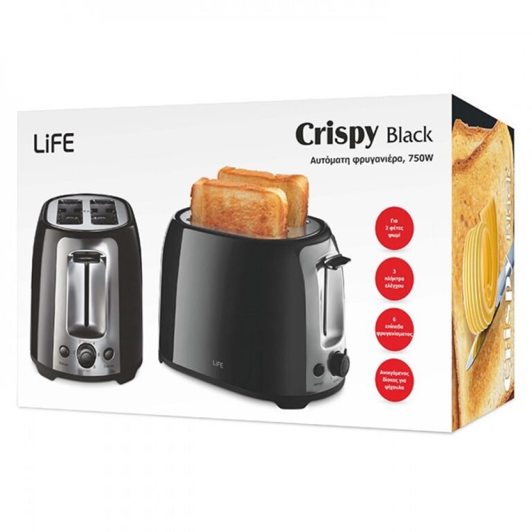 Life Crispy Φρυγανιέρα 2 Θέσεων 750W Μαύρη