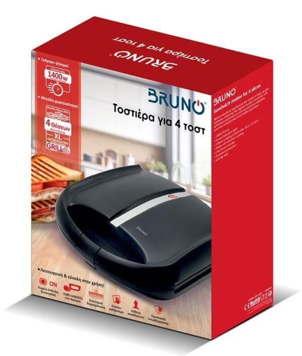 Bruno Τοστιέρα για 4 Τοστ 1400W Μαύρη BRN-0168