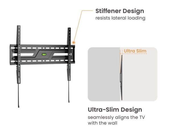Powertech PT-1371 Βάση Τηλεόρασης Τοίχου έως 86" και 75kg Ασημί