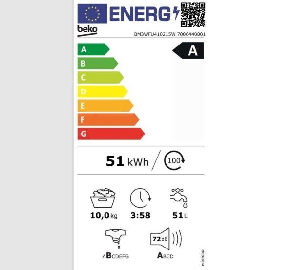 Πλυντήριο Ρούχων BEKO Χωρητικότητας 10 kg 1200 στροφών BM3WFU410215W