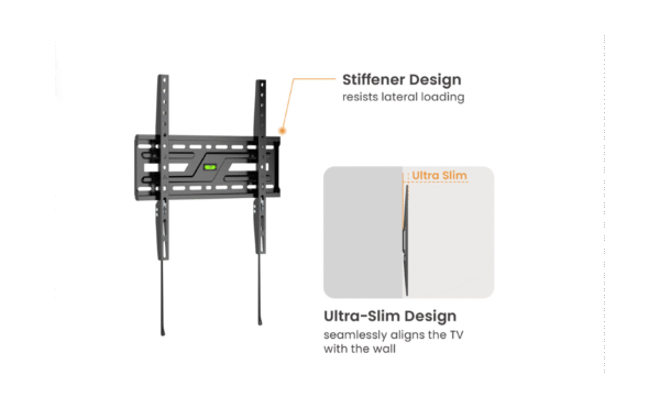 Powertech PT-1373 Βάση Τηλεόρασης Τοίχου έως 75" και 75kg Ασημί