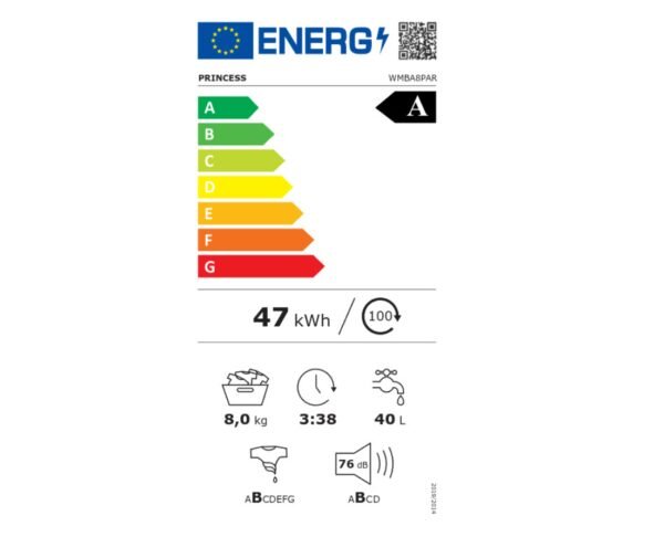 Πλυντήριο Ρούχων Princess 8kg 1400 Στροφών WMBA8PAR