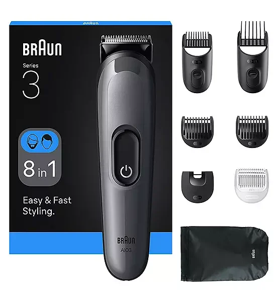 braun-all-in-one-series-3,-8-in-1-grooming-kit---sharp-blade,-14-lengths,-aio3540,-grey~56J110FRSP Braun AIO3540 Series 3 8-in-1 Κουρευτική & Trimmer Γενειάδας