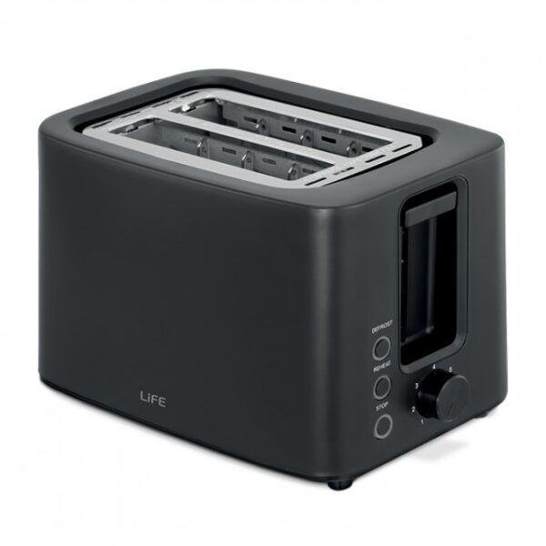 LIFE Crunchy Flat Black Series Φρυγανιέρα 2 Θέσεων 750W Μαύρη (221-0444)