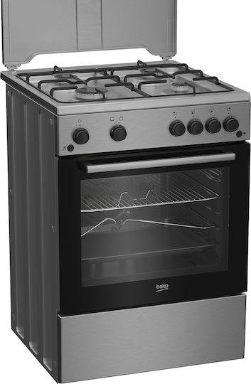 BEKO FBSHT62111GX Κουζίνα Υγραερίου/Αερίου 60cm Inox – 4 Εστίες, Grill, Rotisserie