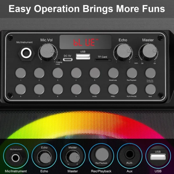 JYX-T26-T-8 JYX T26-T Φορητό Ηχείο Karaoke Bluetooth με 2 Ασύρματα Μικρόφωνα & LED Φωτισμό