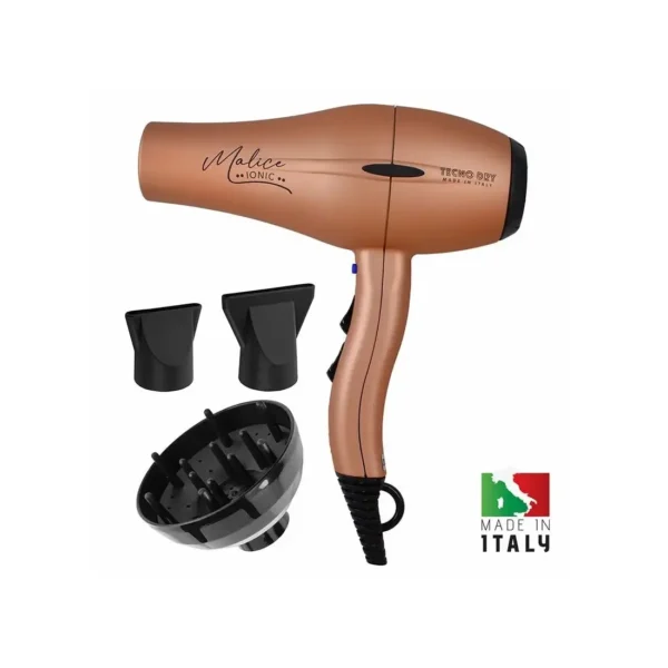 pistolaki-mallion-tecno-dry-malice-ionic-2200w-roz-xryso TECNO DRY Malice Ionic Επαγγελματικό Σεσουάρ Μαλλιών 2200W Ροζ/Χρυσό με 2 Στόμια & Φυσούνα